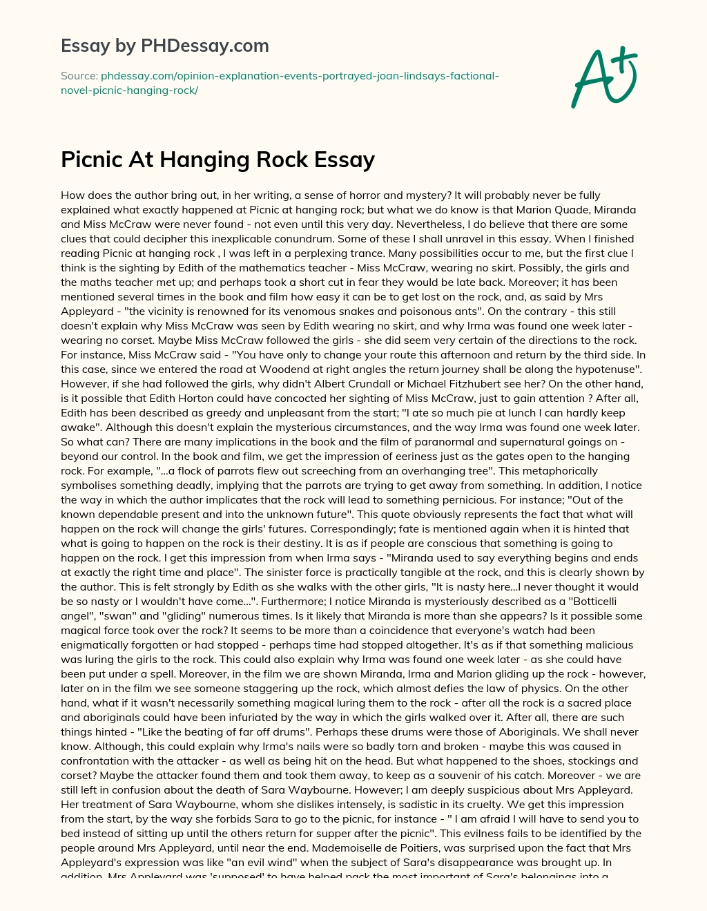 Picnic At Hanging Rock Essay essay