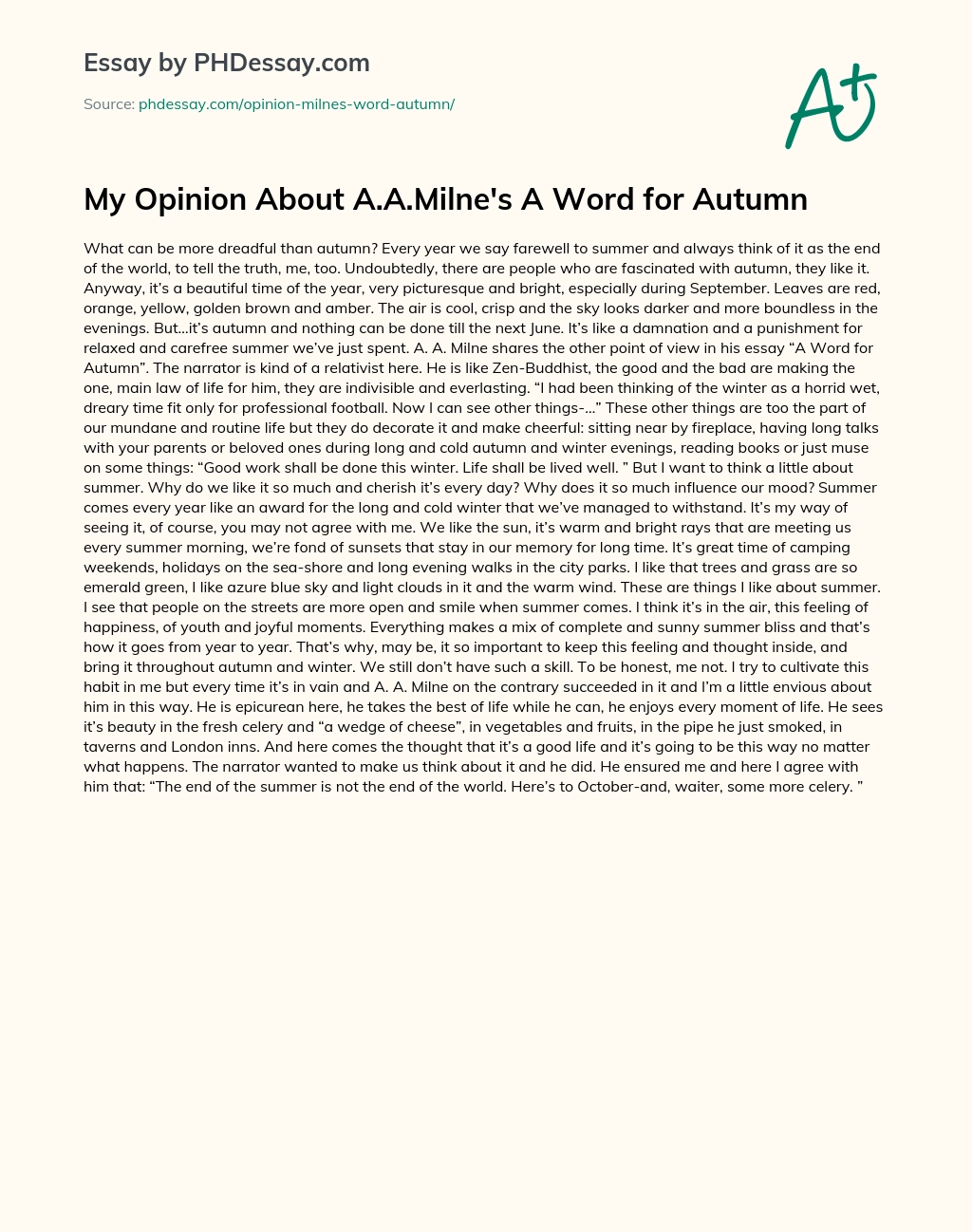 My Opinion About A.A.Milne’s A Word for Autumn essay