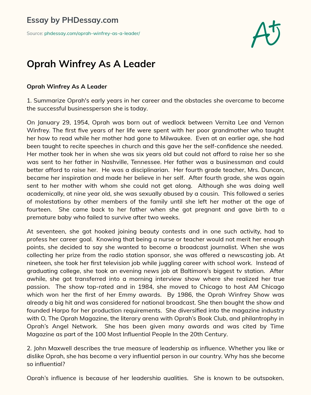 Oprah Winfrey As A Leader essay