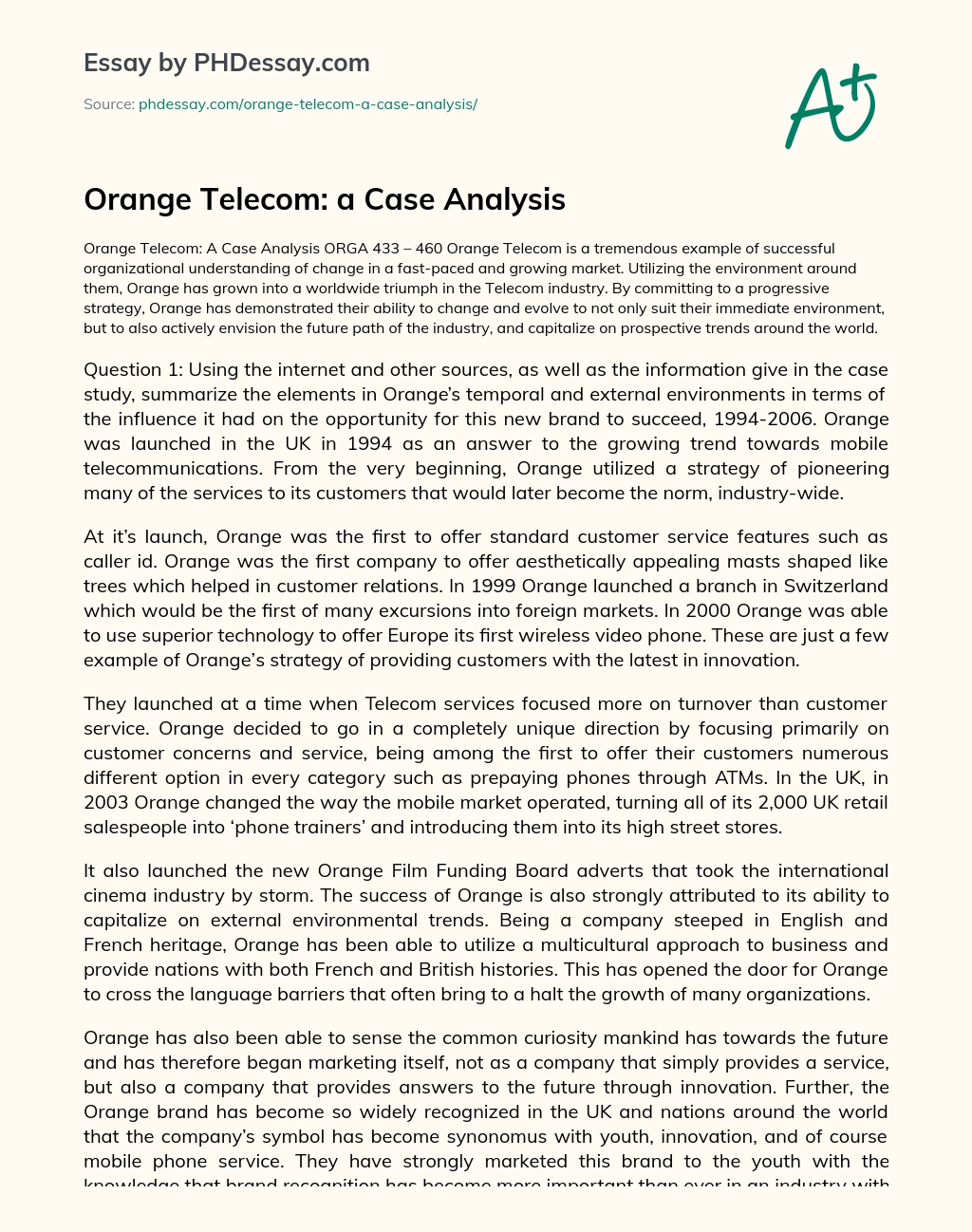 Orange Telecom: a Case Analysis essay