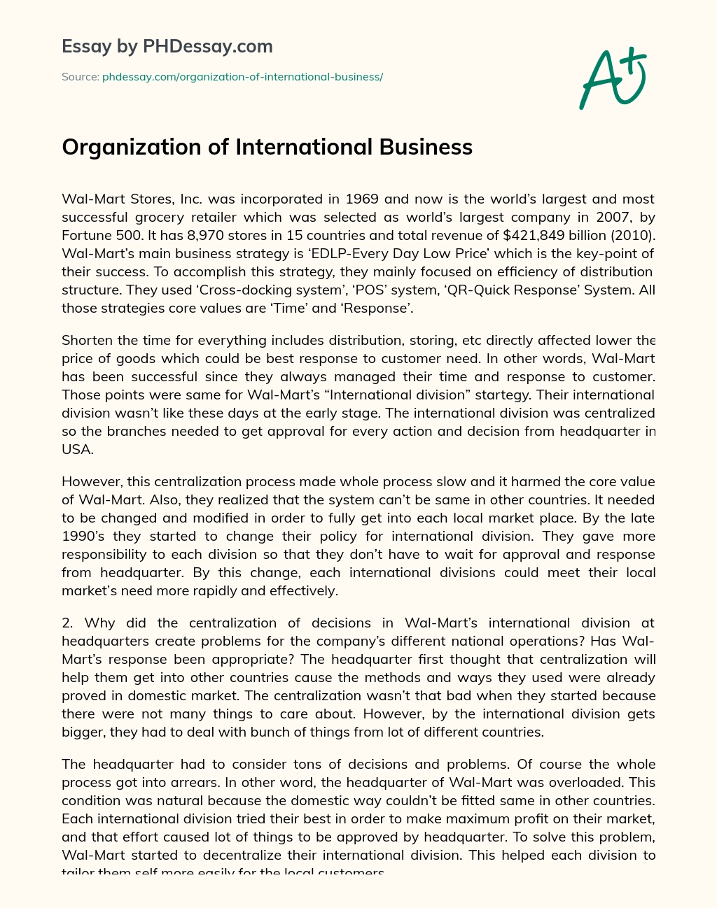 Organization of International Business essay