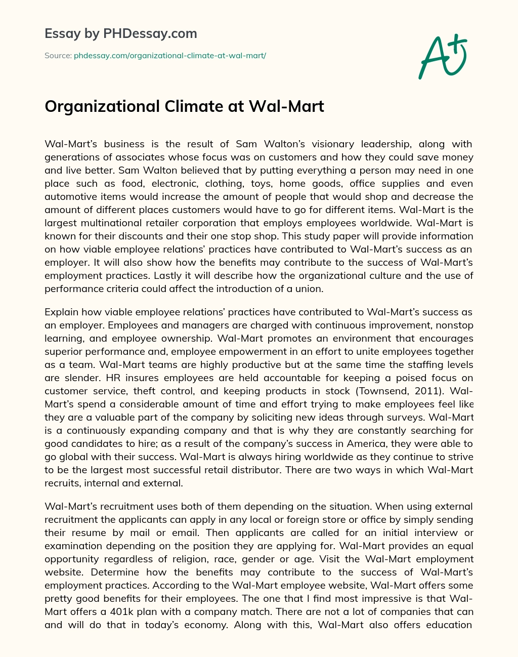 Organizational Climate at Wal-Mart essay