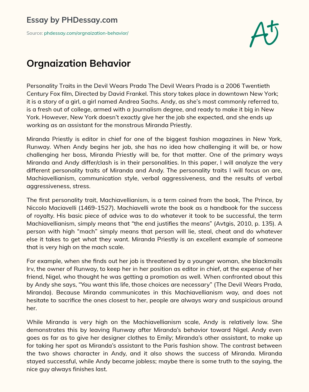 Orgnaization Behavior essay