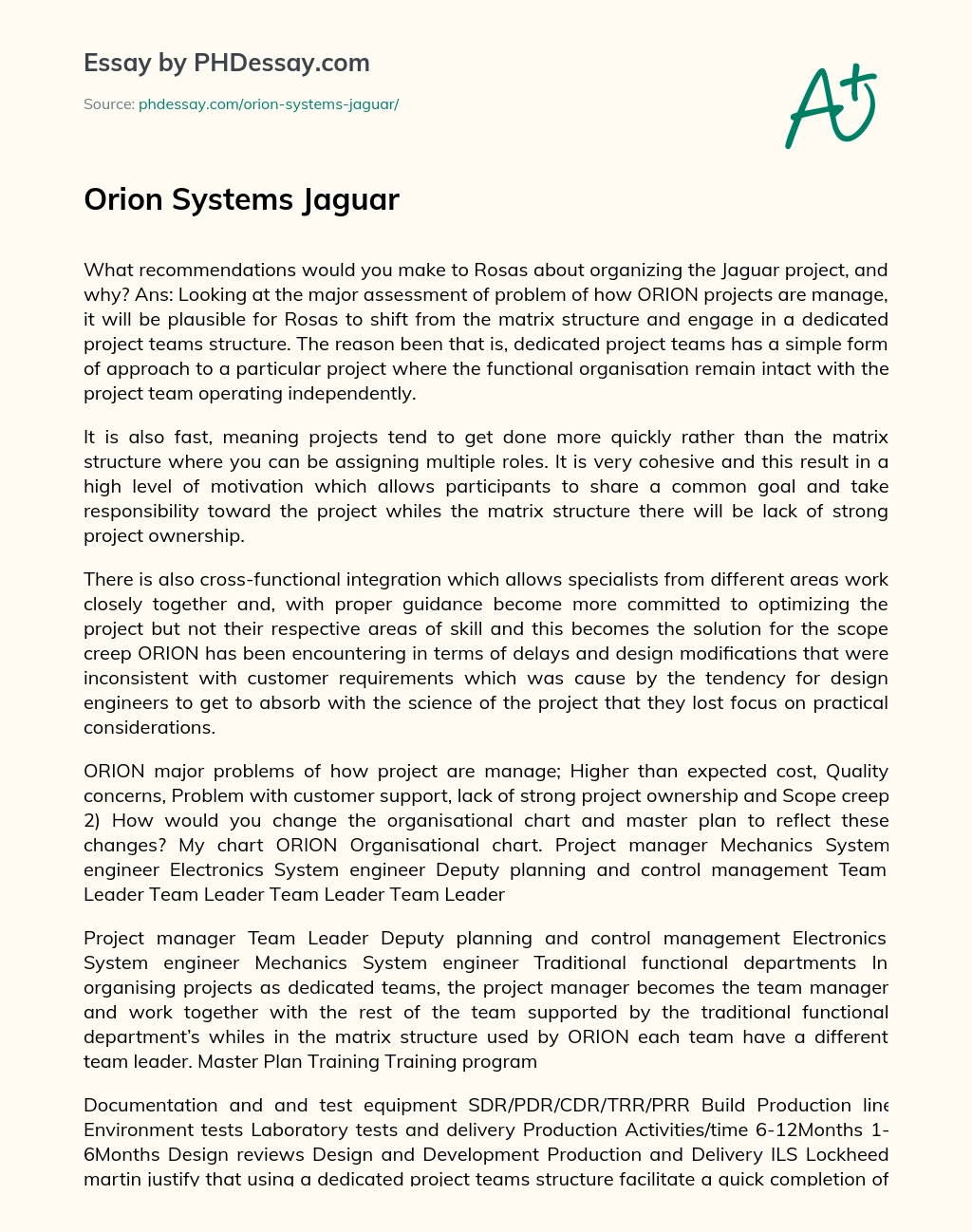 Orion Systems Jaguar essay