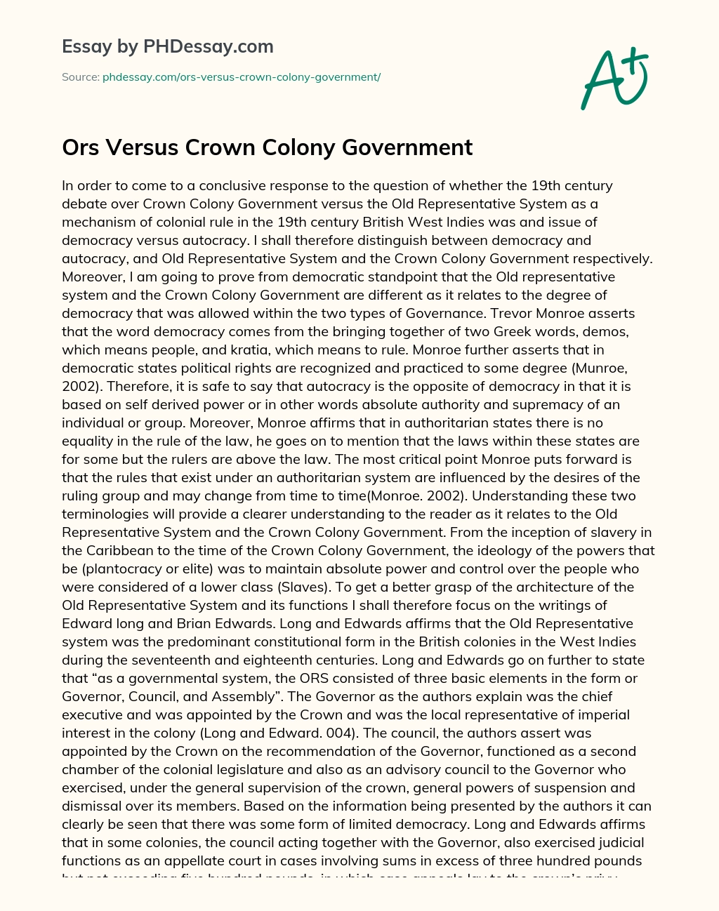 Ors Versus Crown Colony Government essay