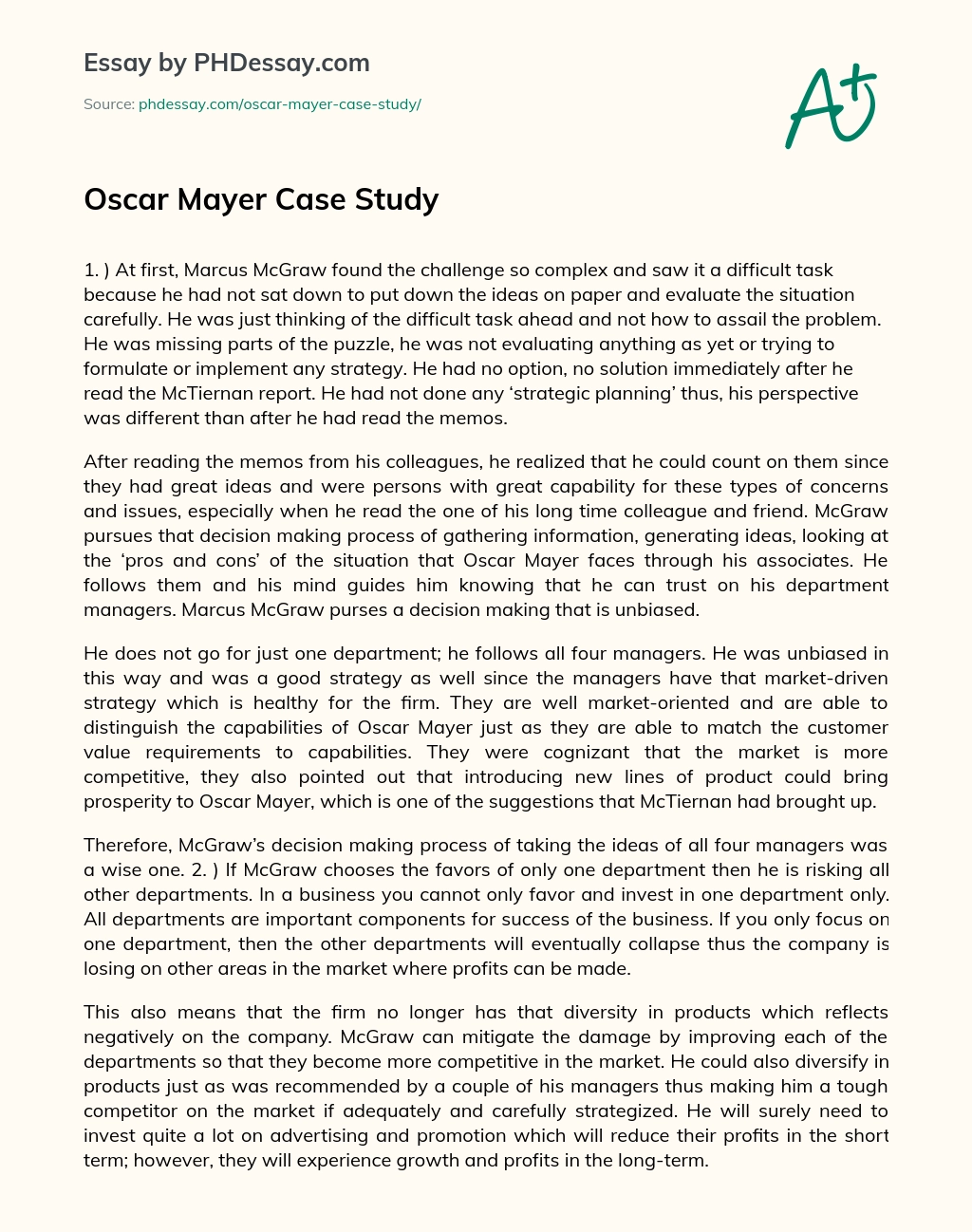 Oscar Mayer Case Study essay