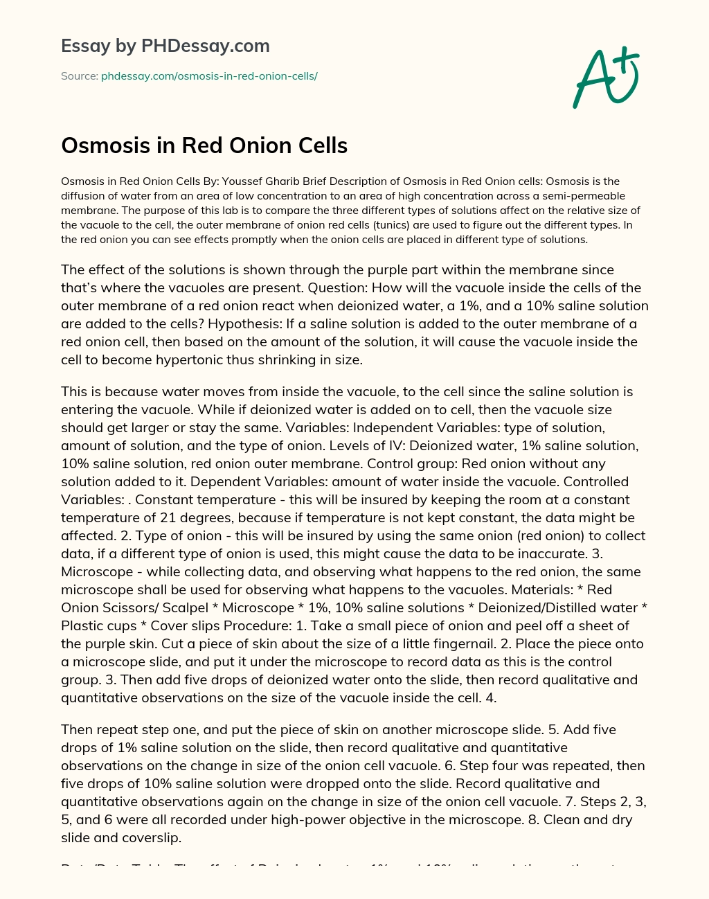 Osmosis in Red Onion Cells essay