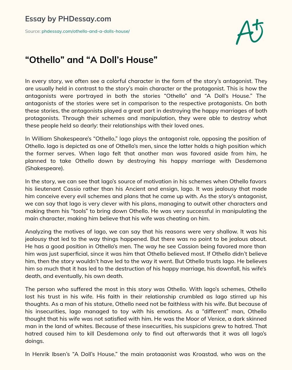 Othello and A Dolls House essay