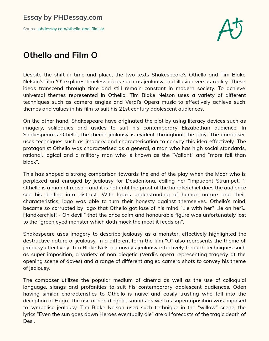 Othello and Film O essay