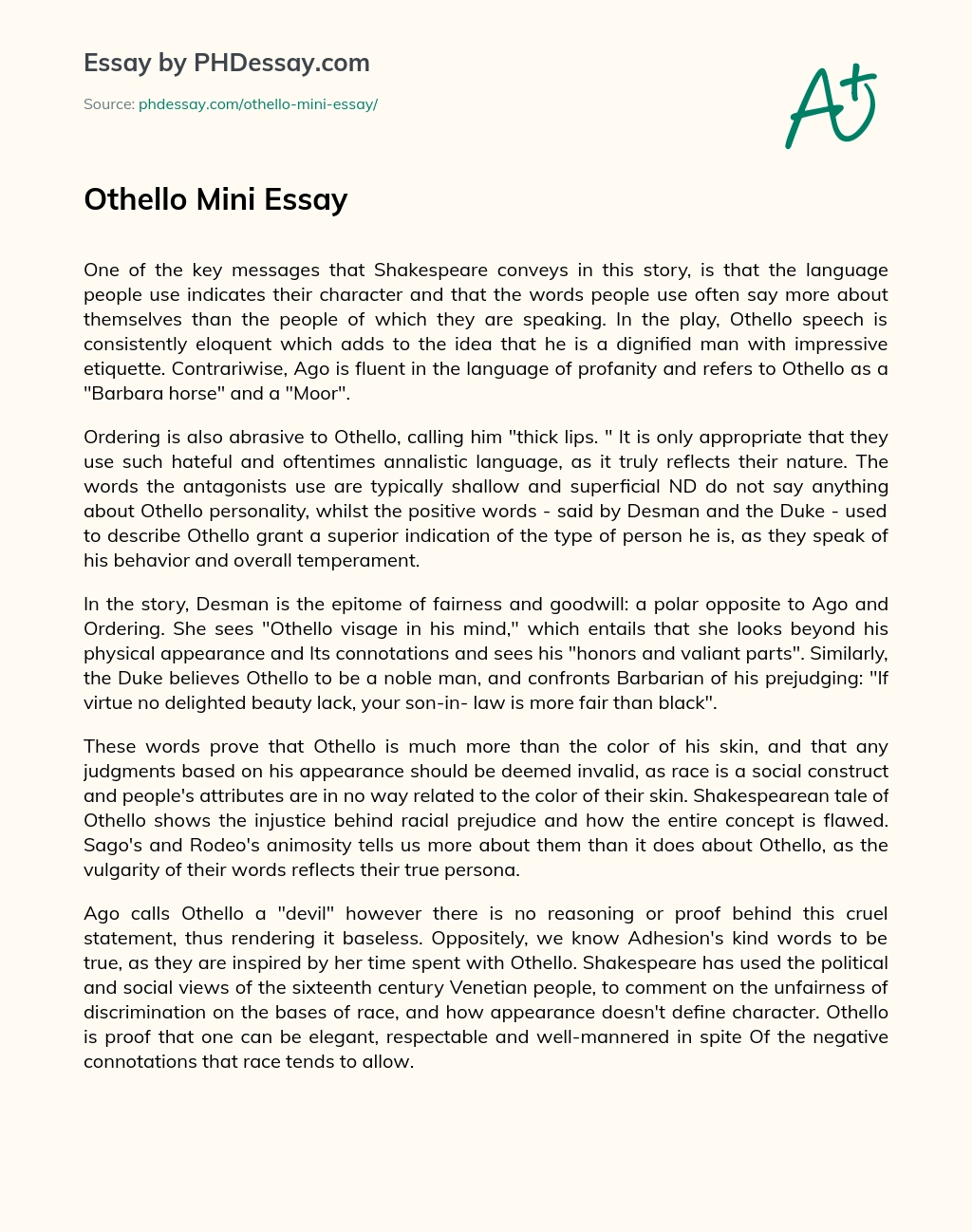 othello essay 400 words summary