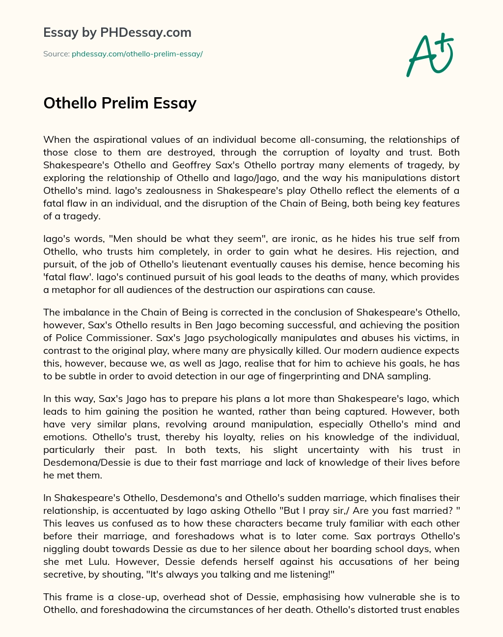 Othello Prelim Essay essay