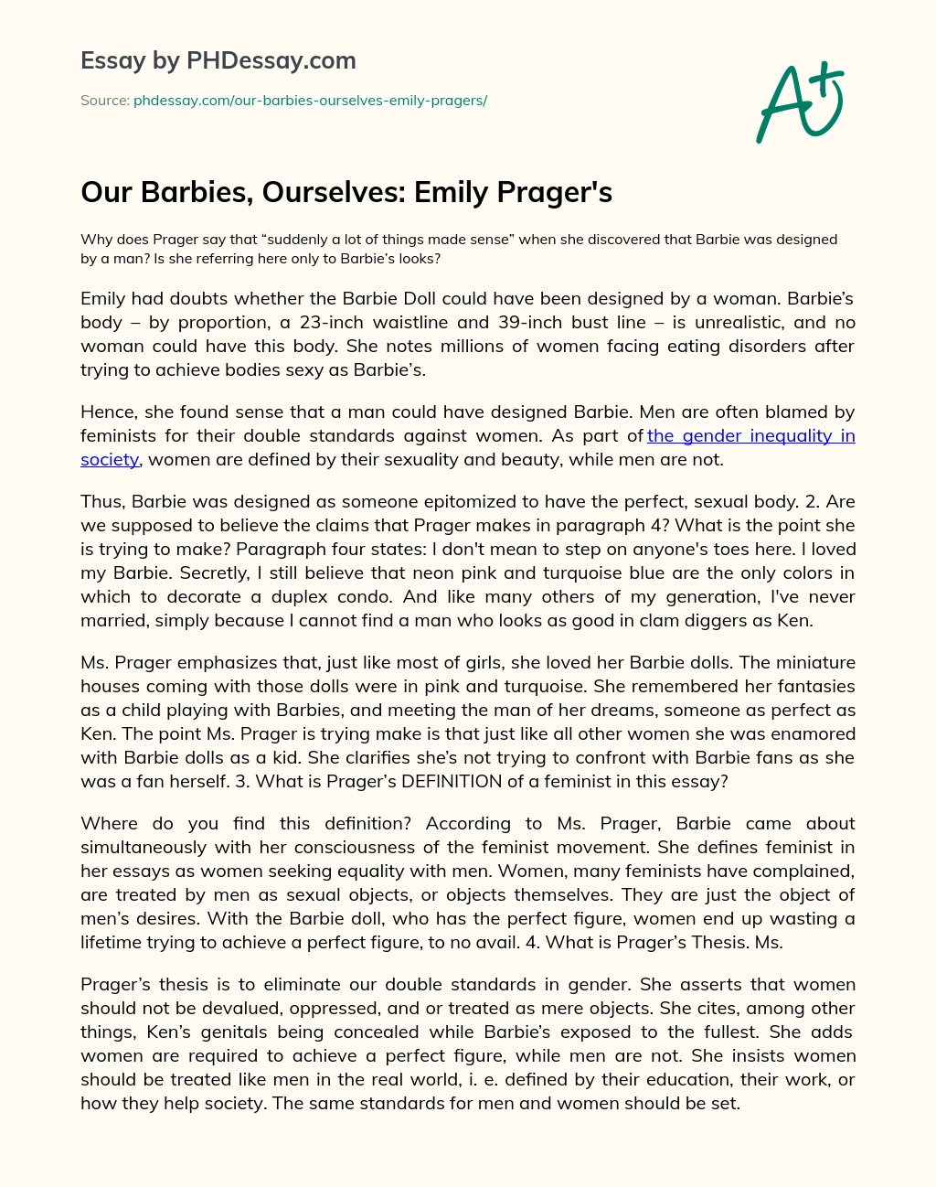 Our Barbies Ourselves Emily Pragers 500 Words