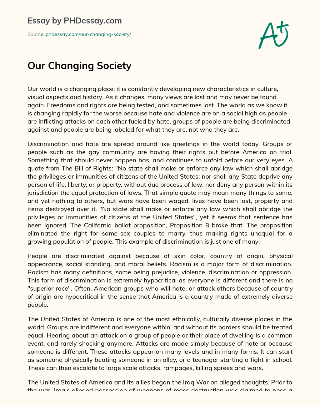 Our Changing Society essay