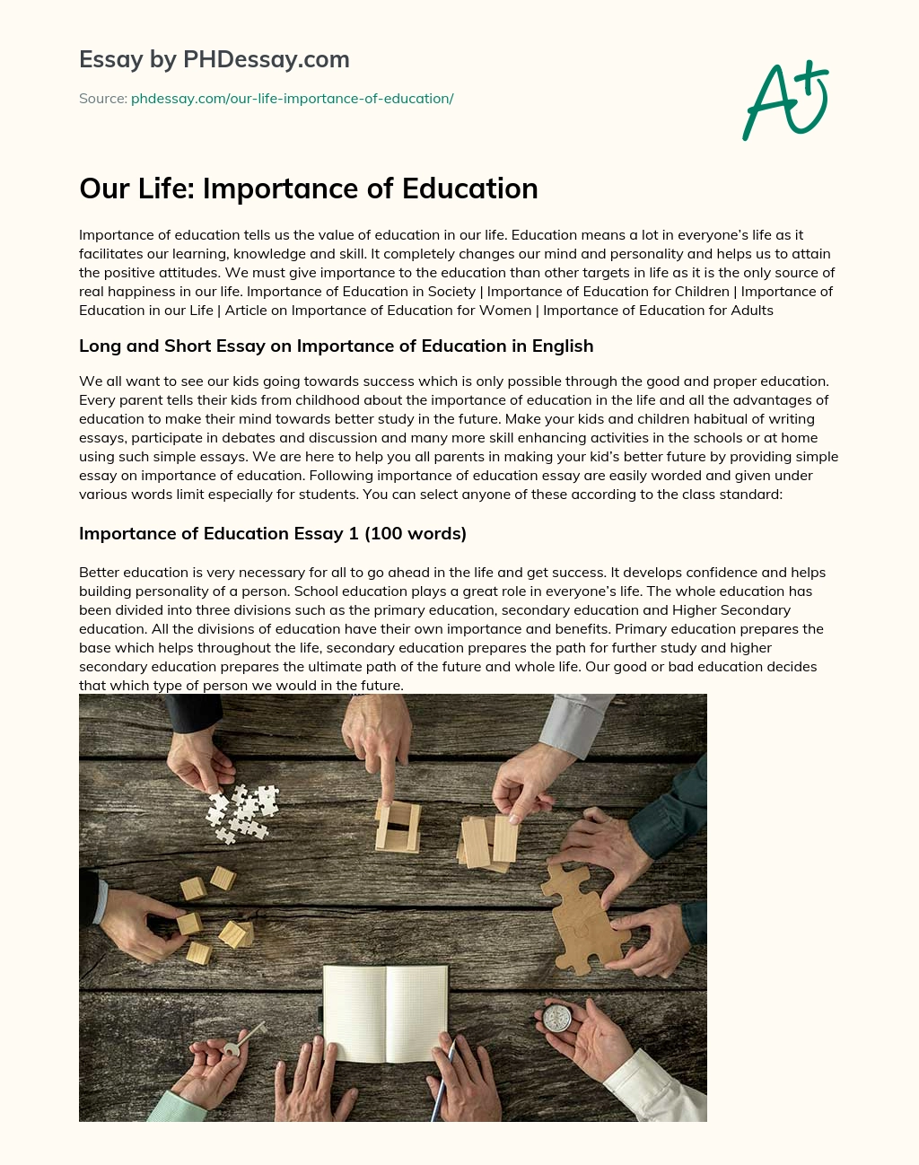 Our Life: Importance of Education essay
