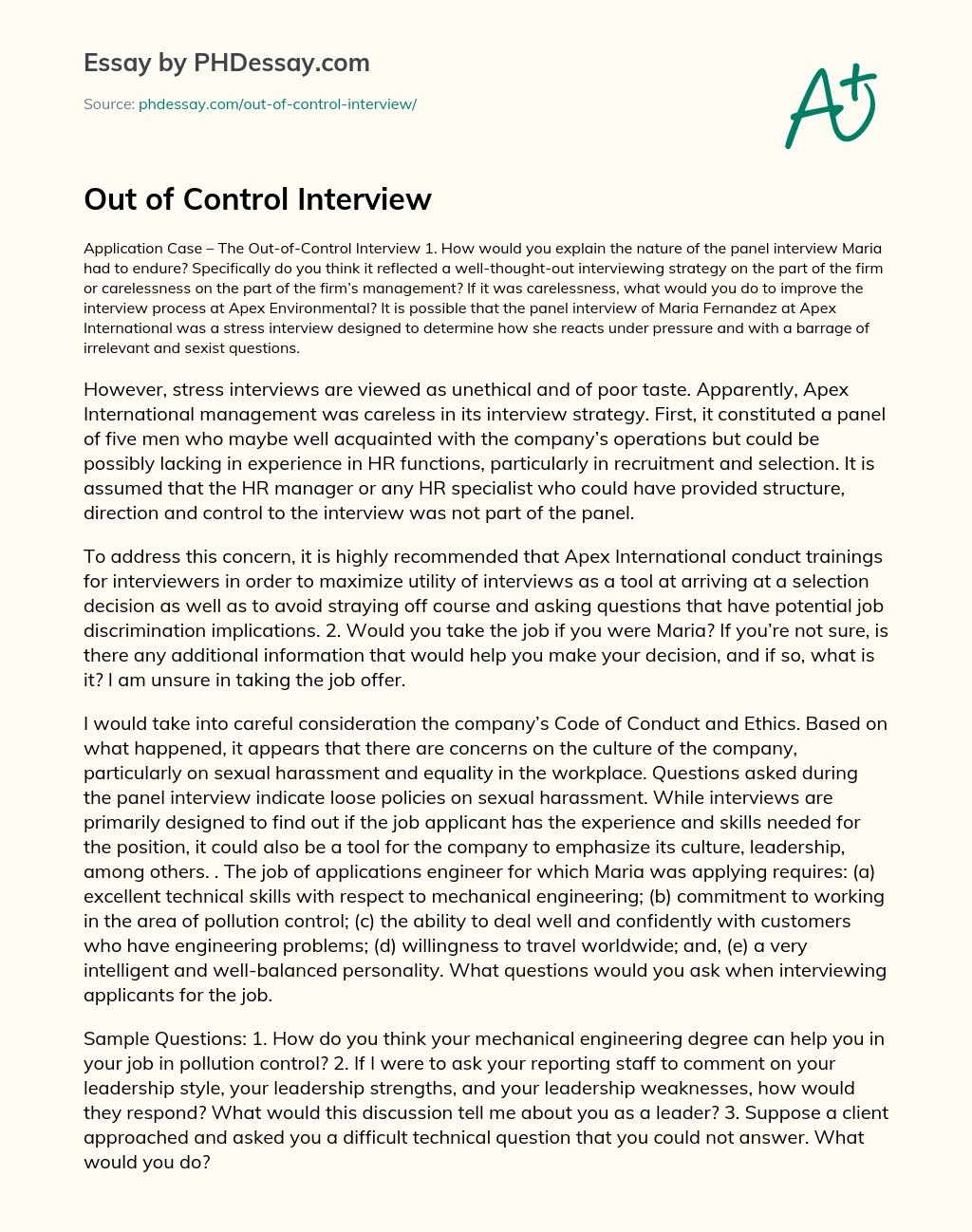 the out of control interview case study