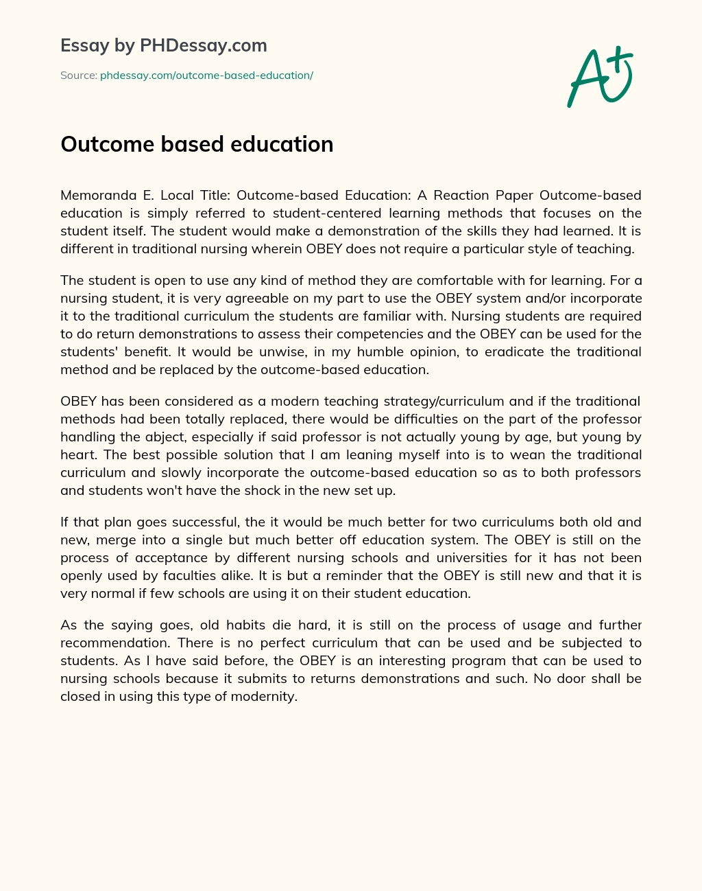 essay about outcome based education