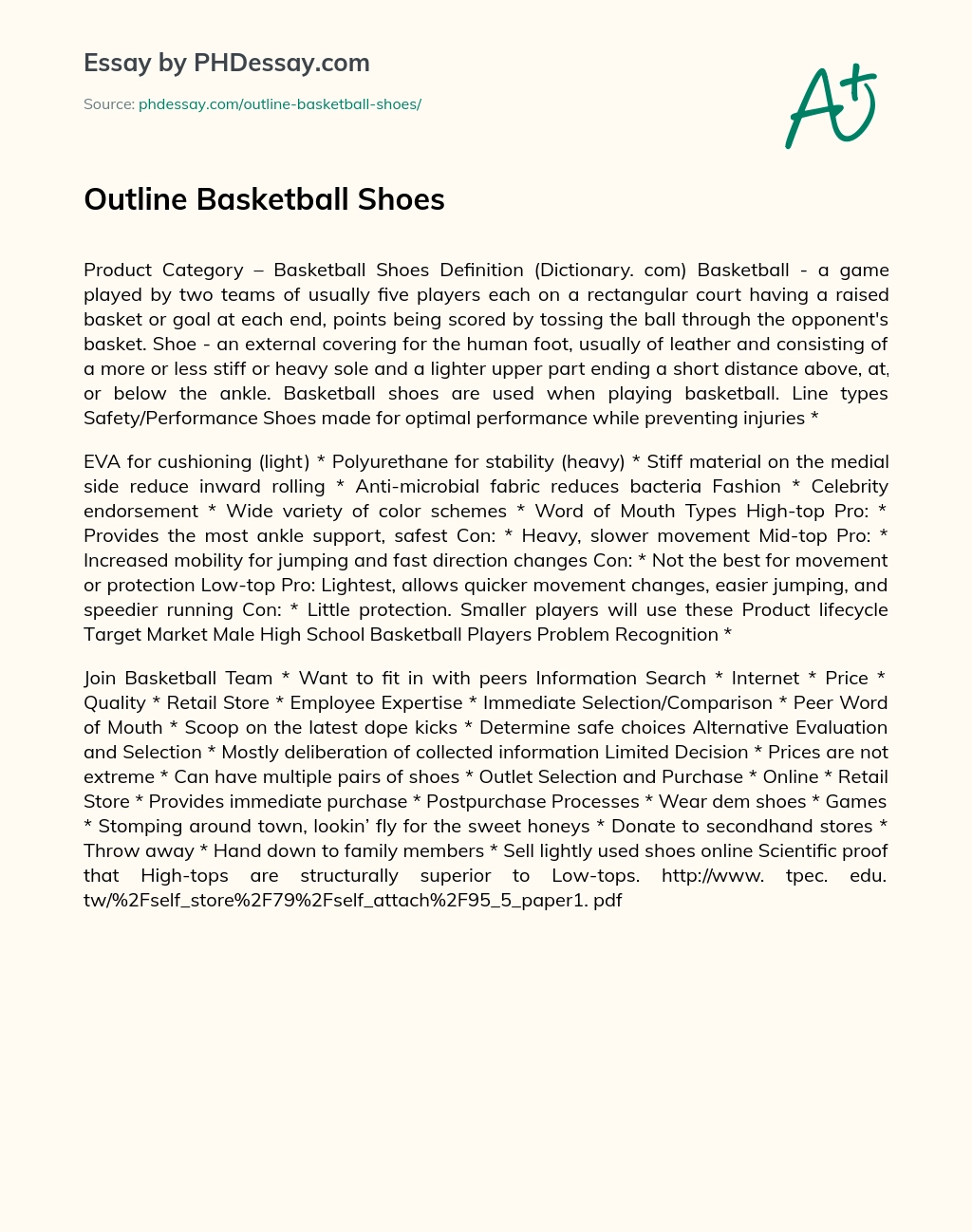 Outline Basketball Shoes essay