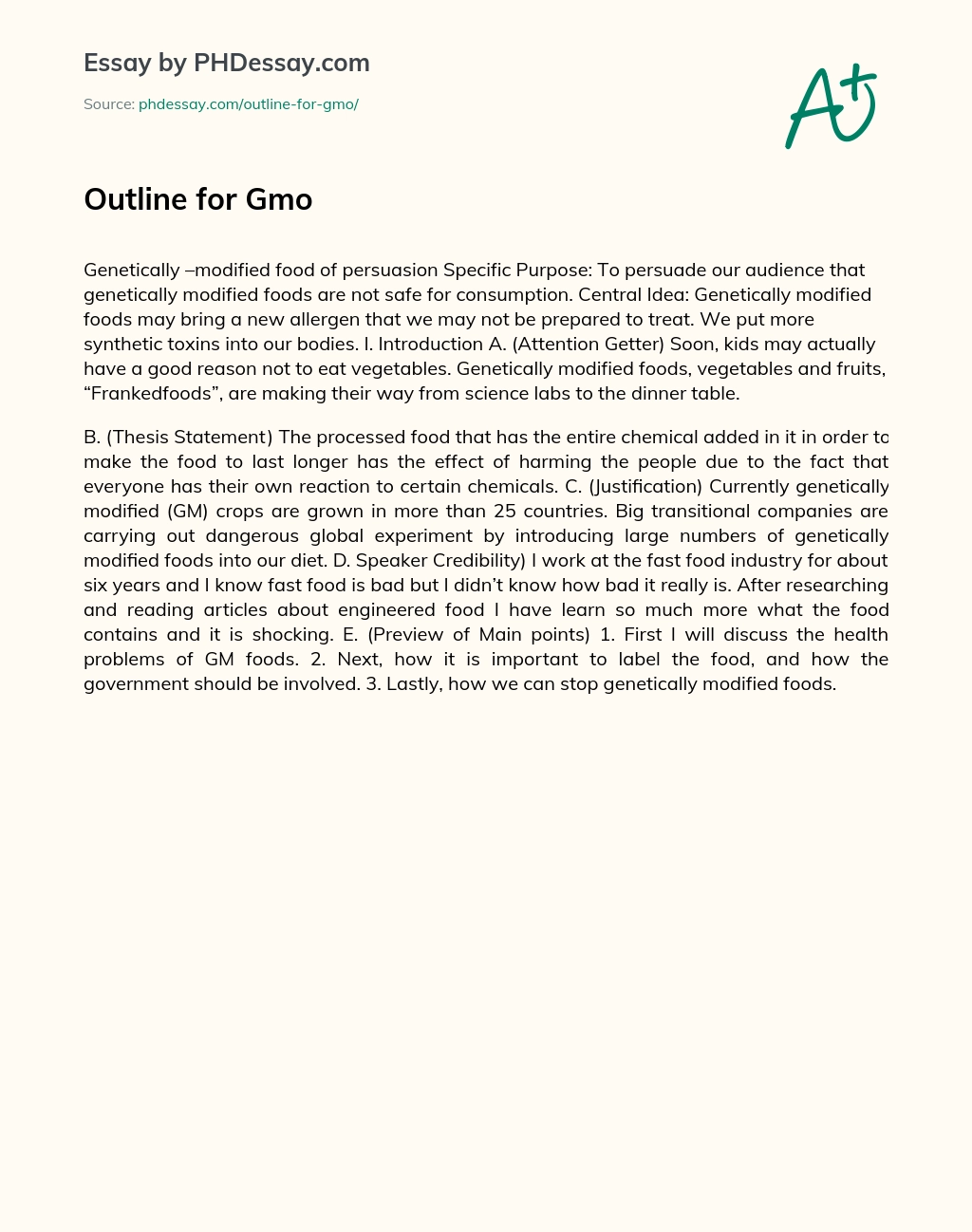 Outline for Gmo essay