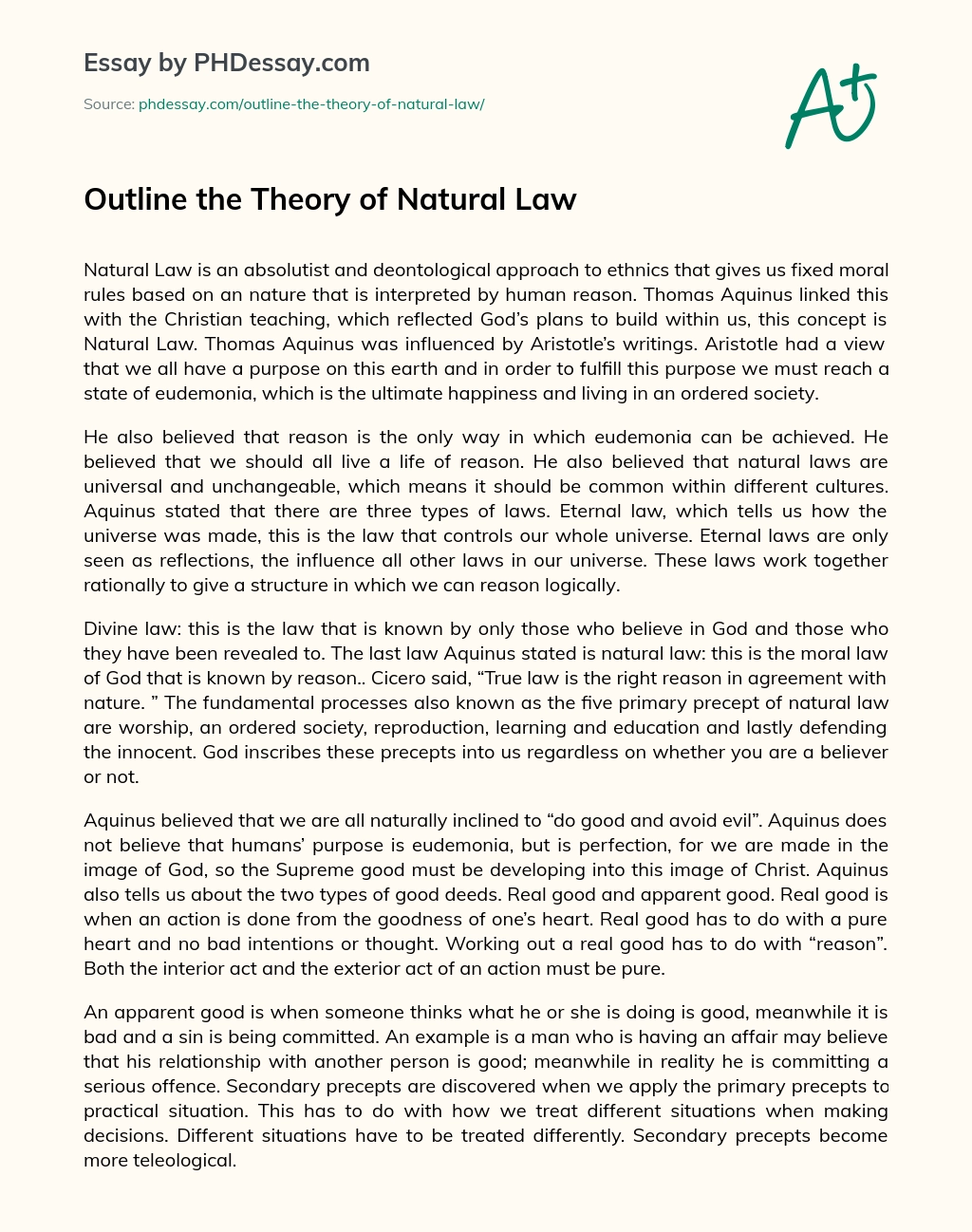 Outline the Theory of Natural Law essay