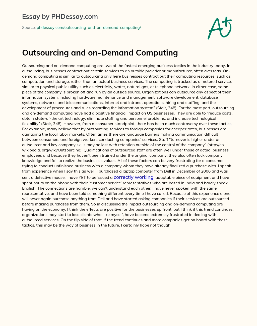 Outsourcing and on-Demand Computing essay