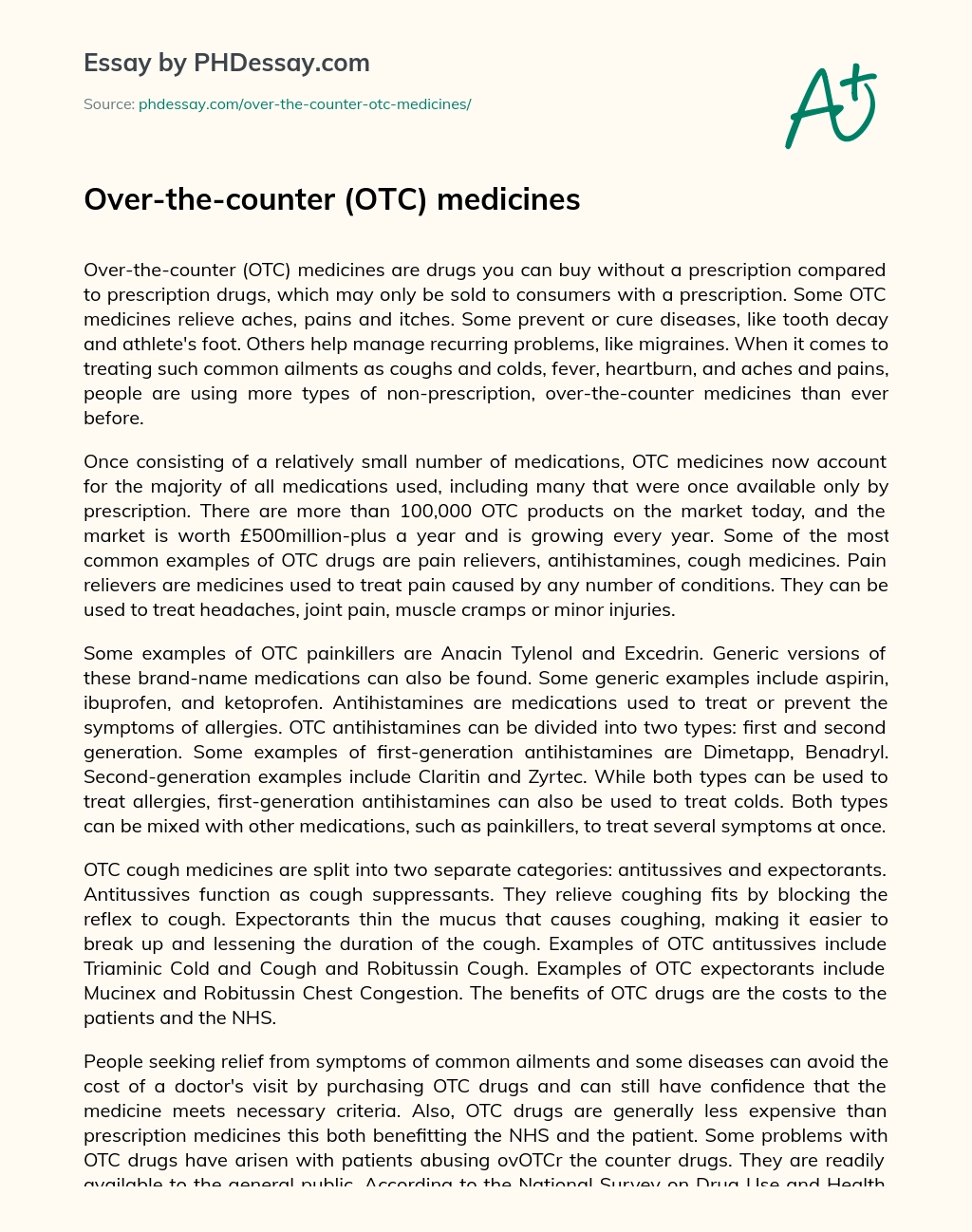 Over-the-counter (OTC) medicines essay