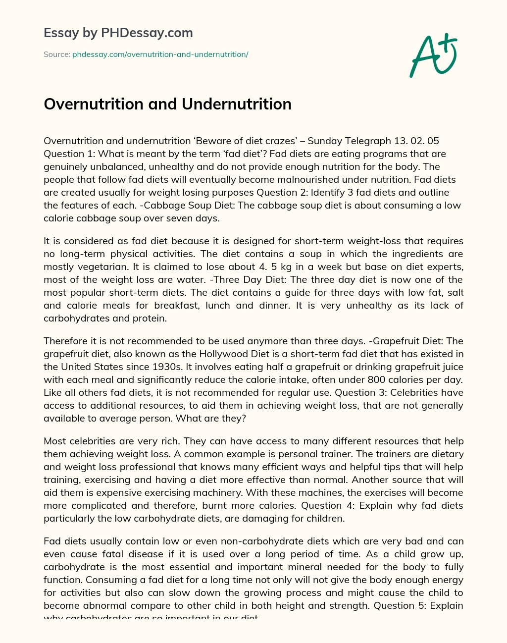 Overnutrition and Undernutrition essay