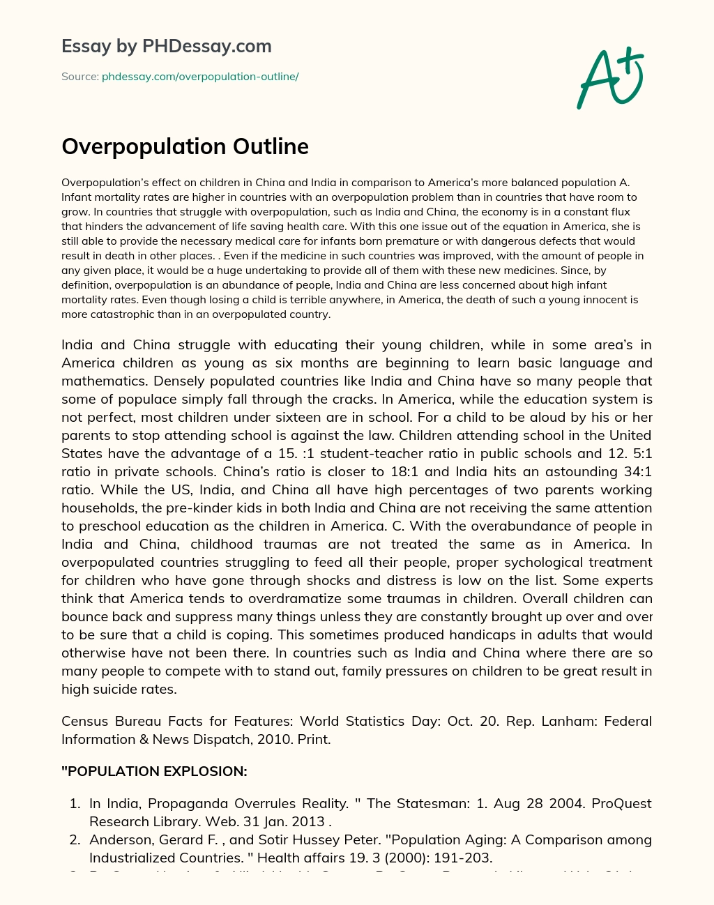Overpopulation Outline essay