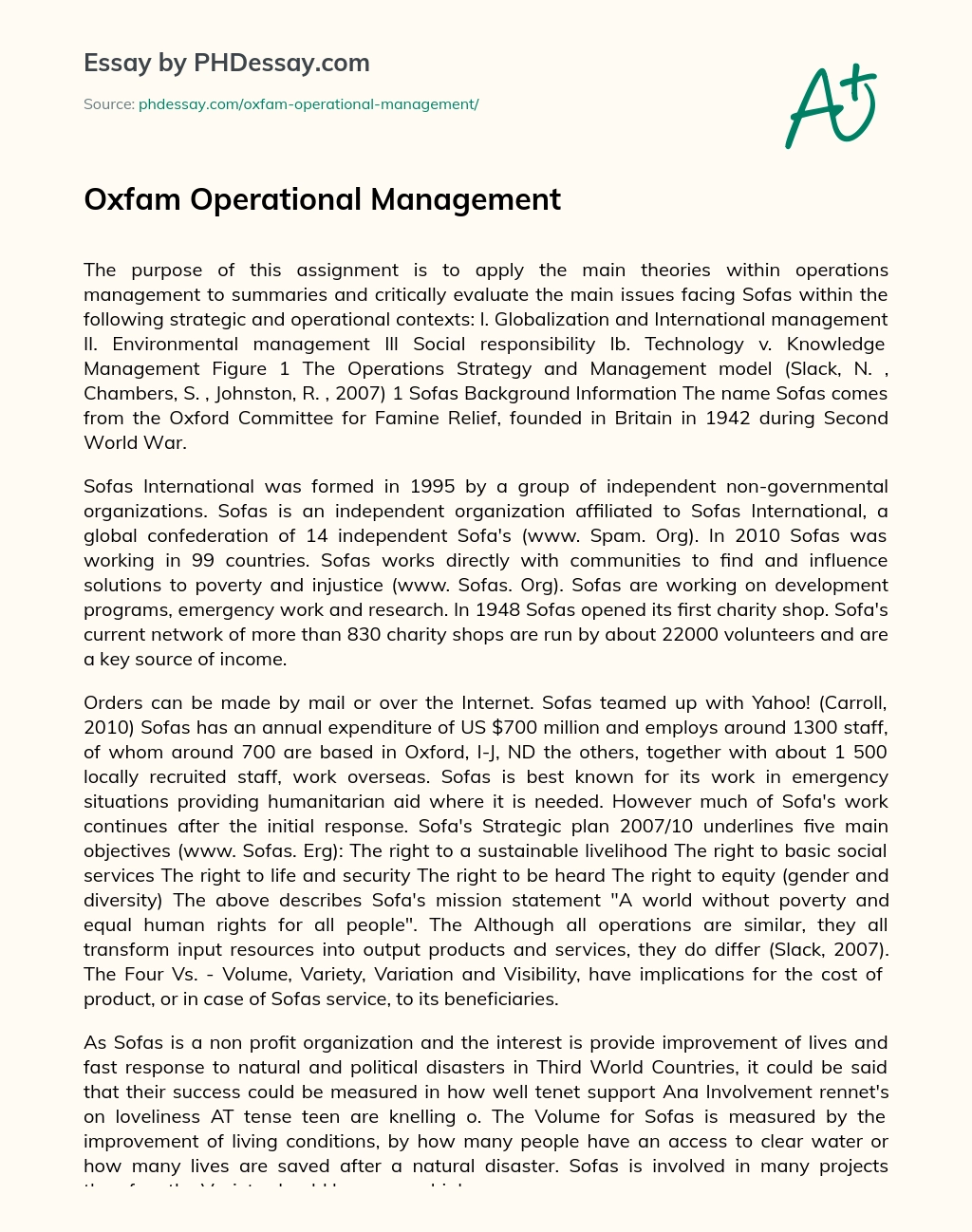 Oxfam Operational Management essay
