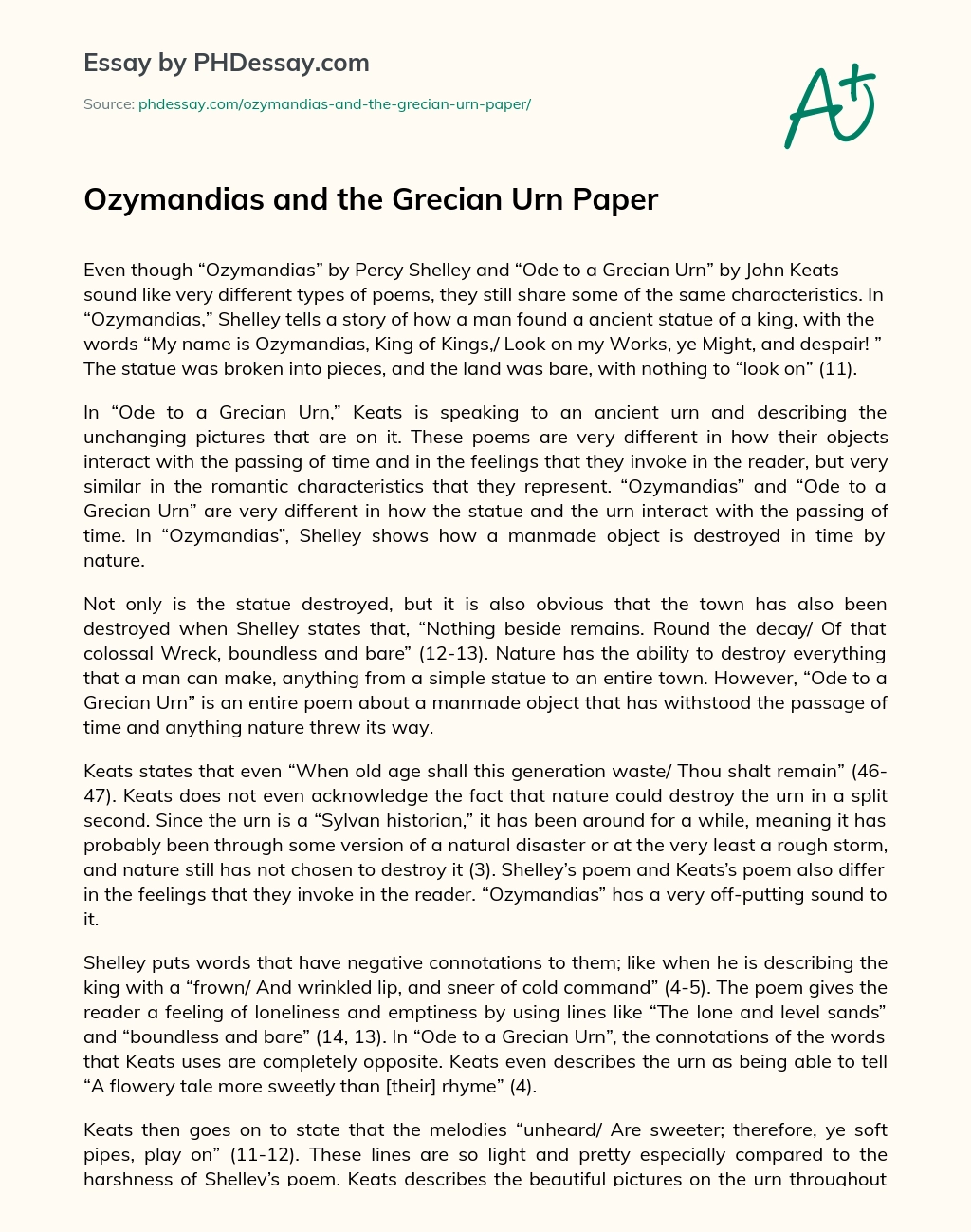 Ozymandias and the Grecian Urn Paper essay