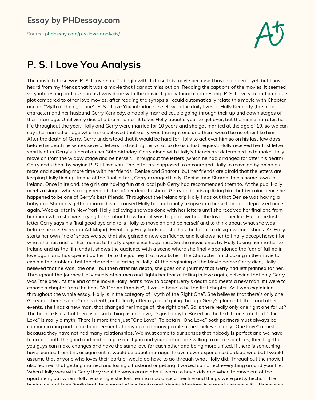 P. S. I Love You essay