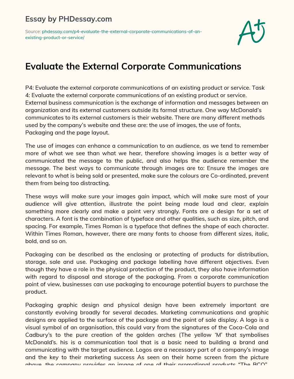 Evaluate the External Corporate Communications essay
