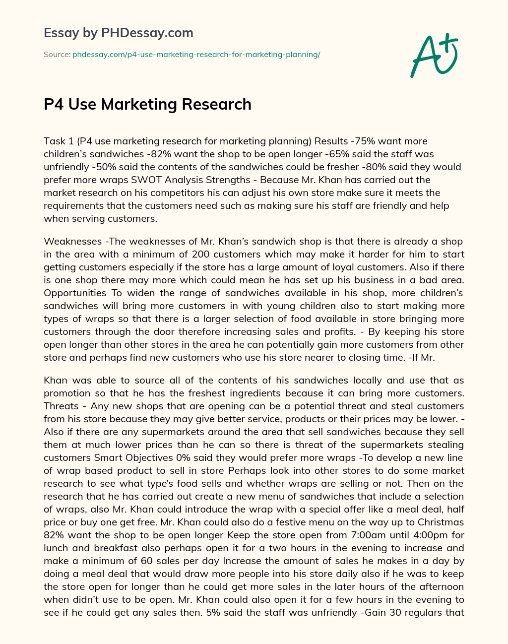 P4 Use Marketing Research essay
