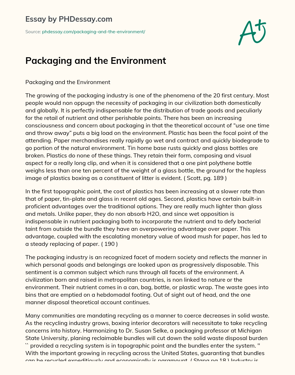 Packaging and the Environment essay