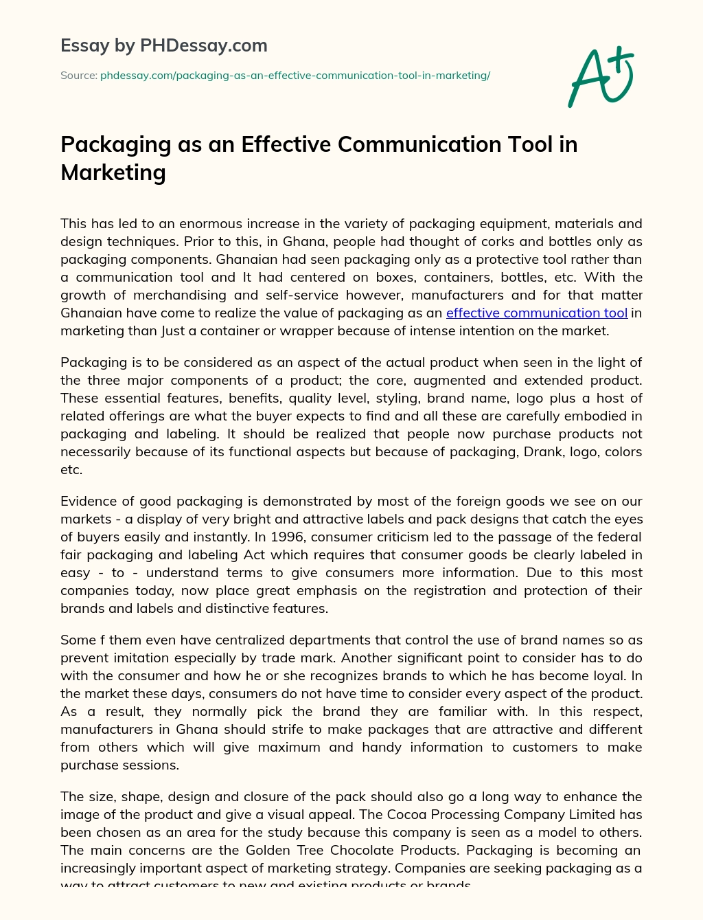 Packaging as an Effective Communication Tool in Marketing essay