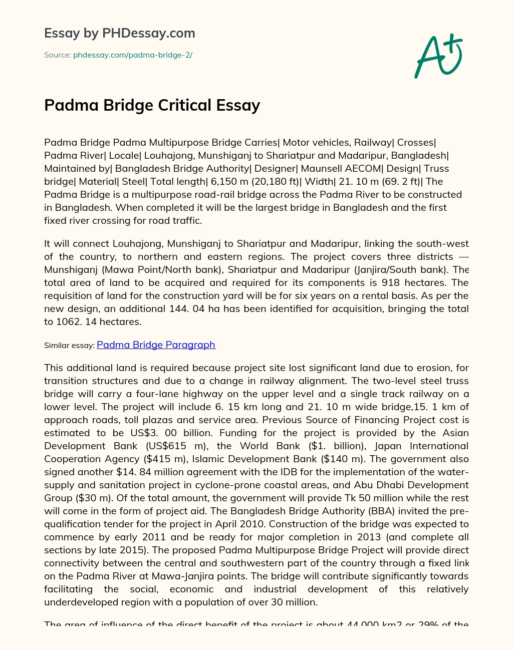 Padma Bridge Critical Essay essay