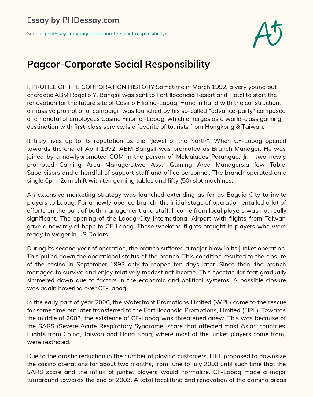 Pagcor-Corporate Social Responsibility essay