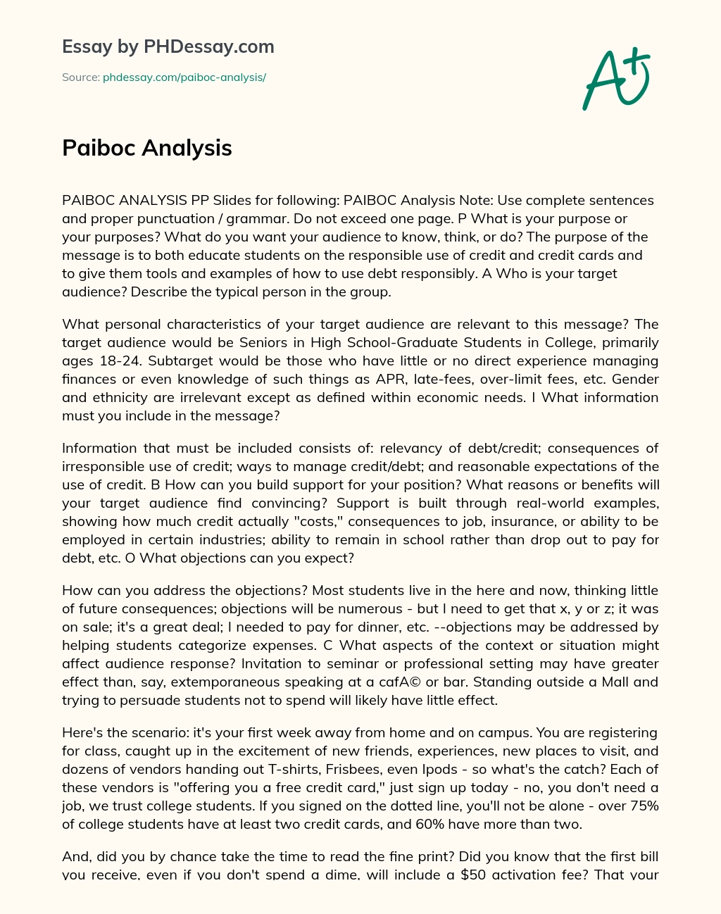 Paiboc Analysis Example essay