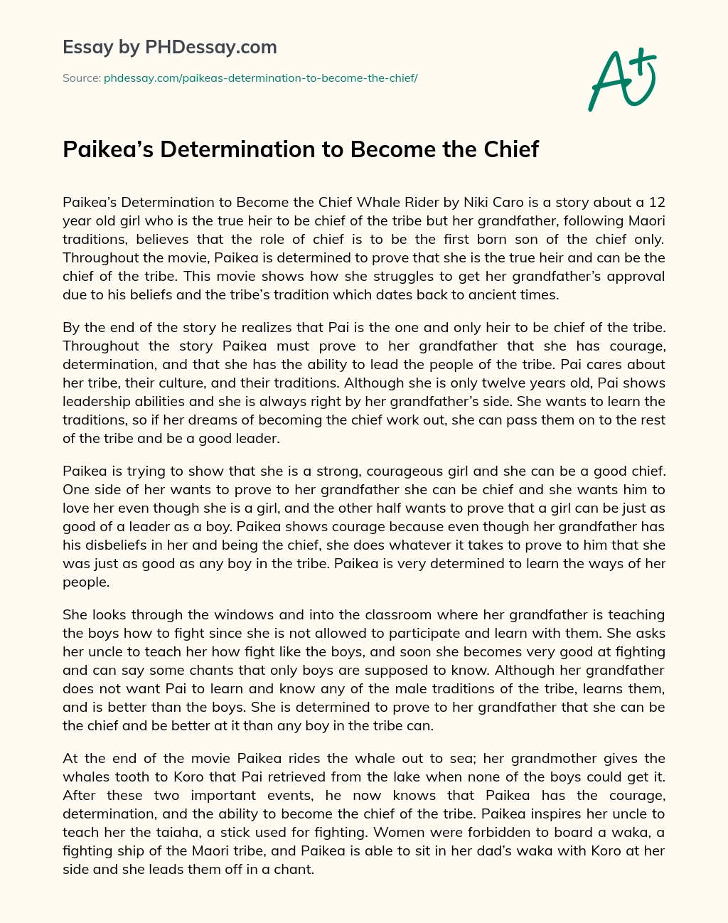 Paikea’s Determination to Become the Chief essay