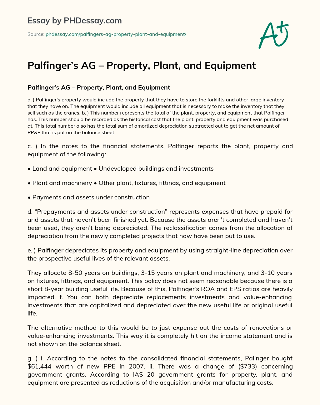 Palfinger’s AG – Property, Plant, and Equipment essay
