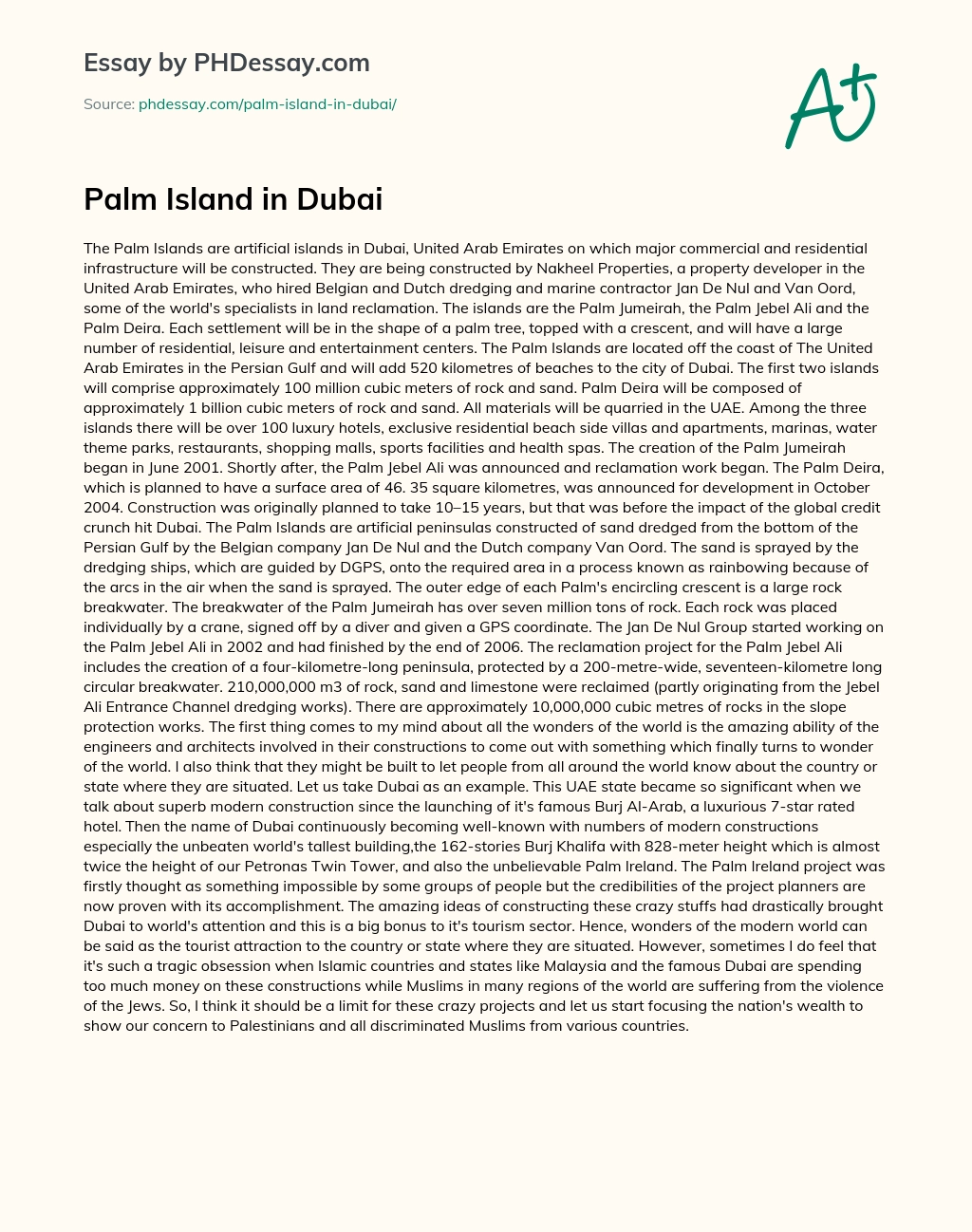 Palm Island in Dubai essay