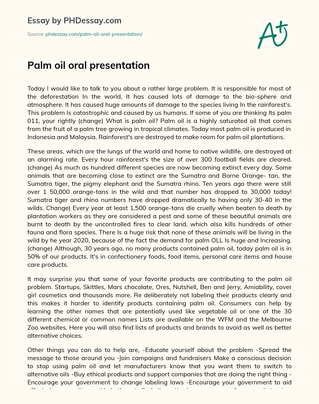 Palm oil oral presentation essay