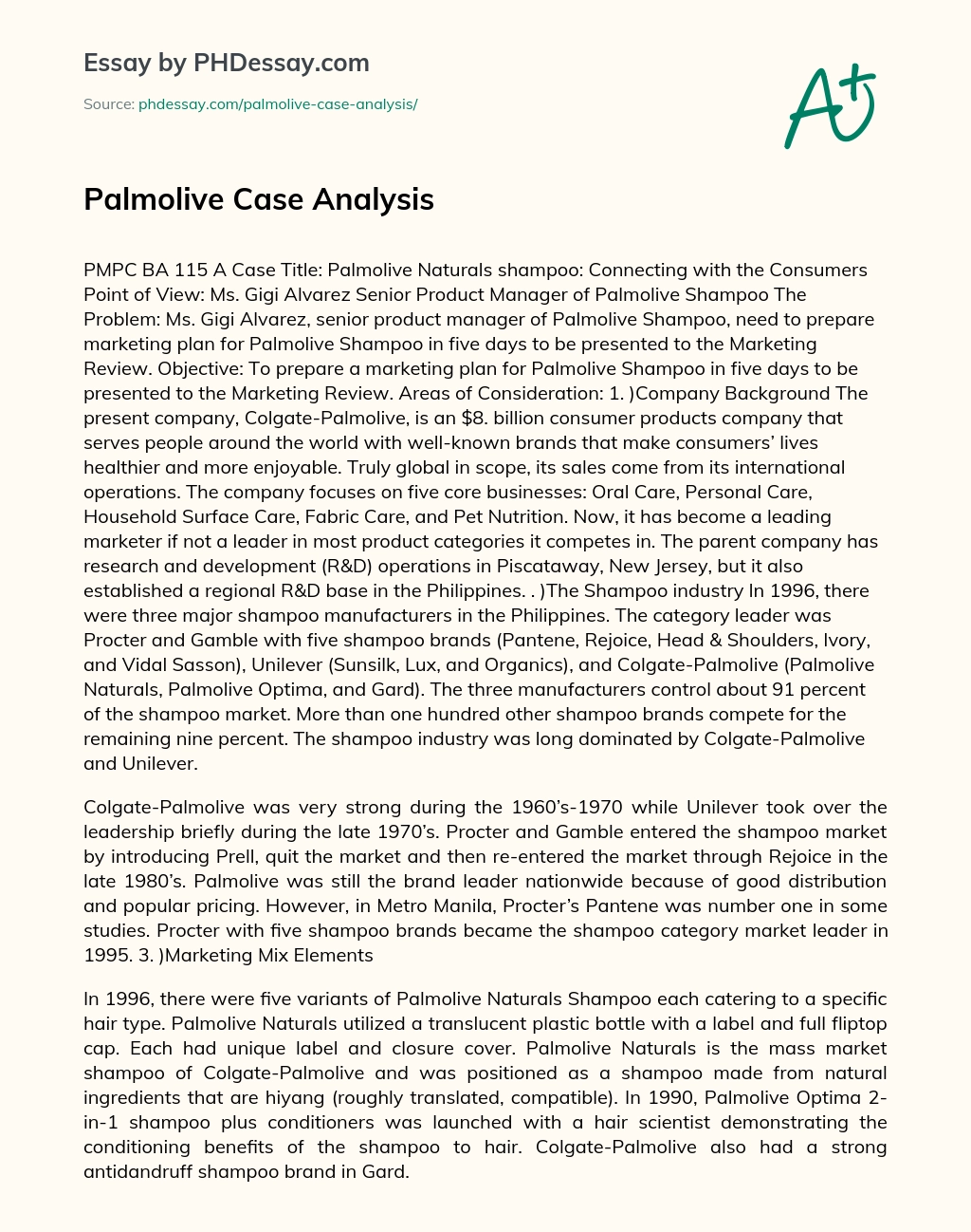 Palmolive Case Analysis essay
