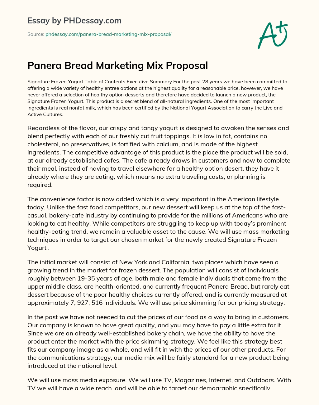 Panera Bread Marketing Mix Proposal essay
