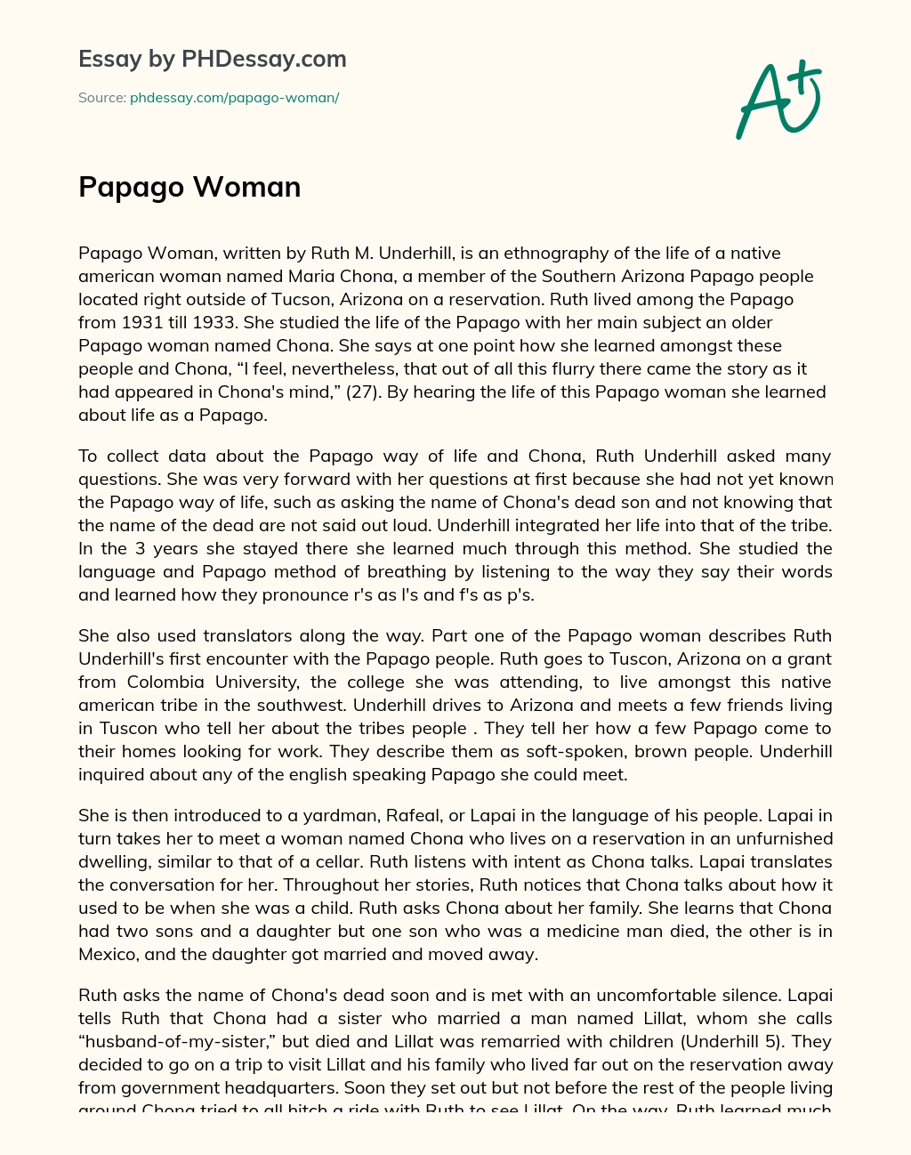 Papago Woman essay