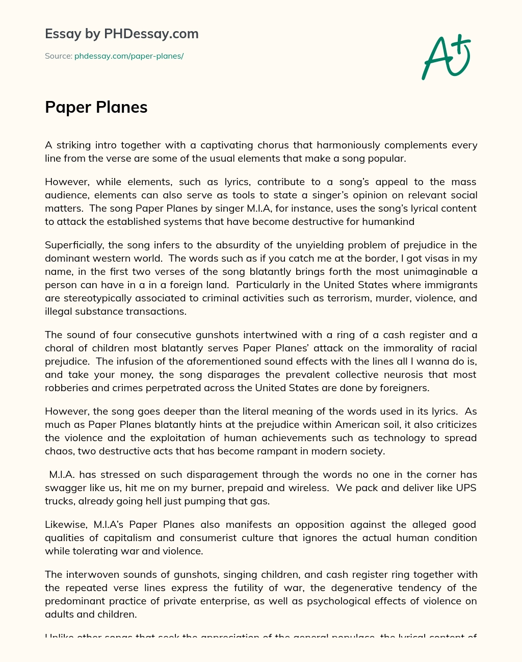 Paper Planes essay