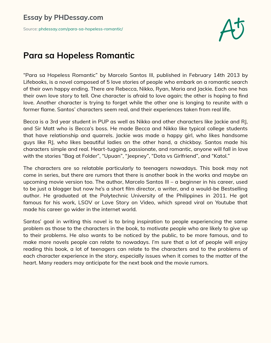 Para sa Hopeless Romantic essay