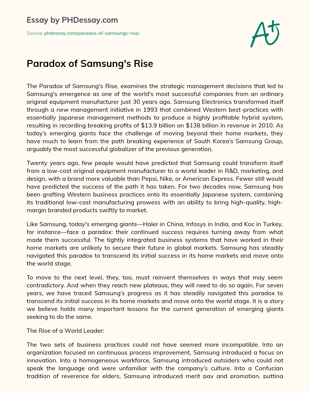 Paradox of Samsung’s Rise essay