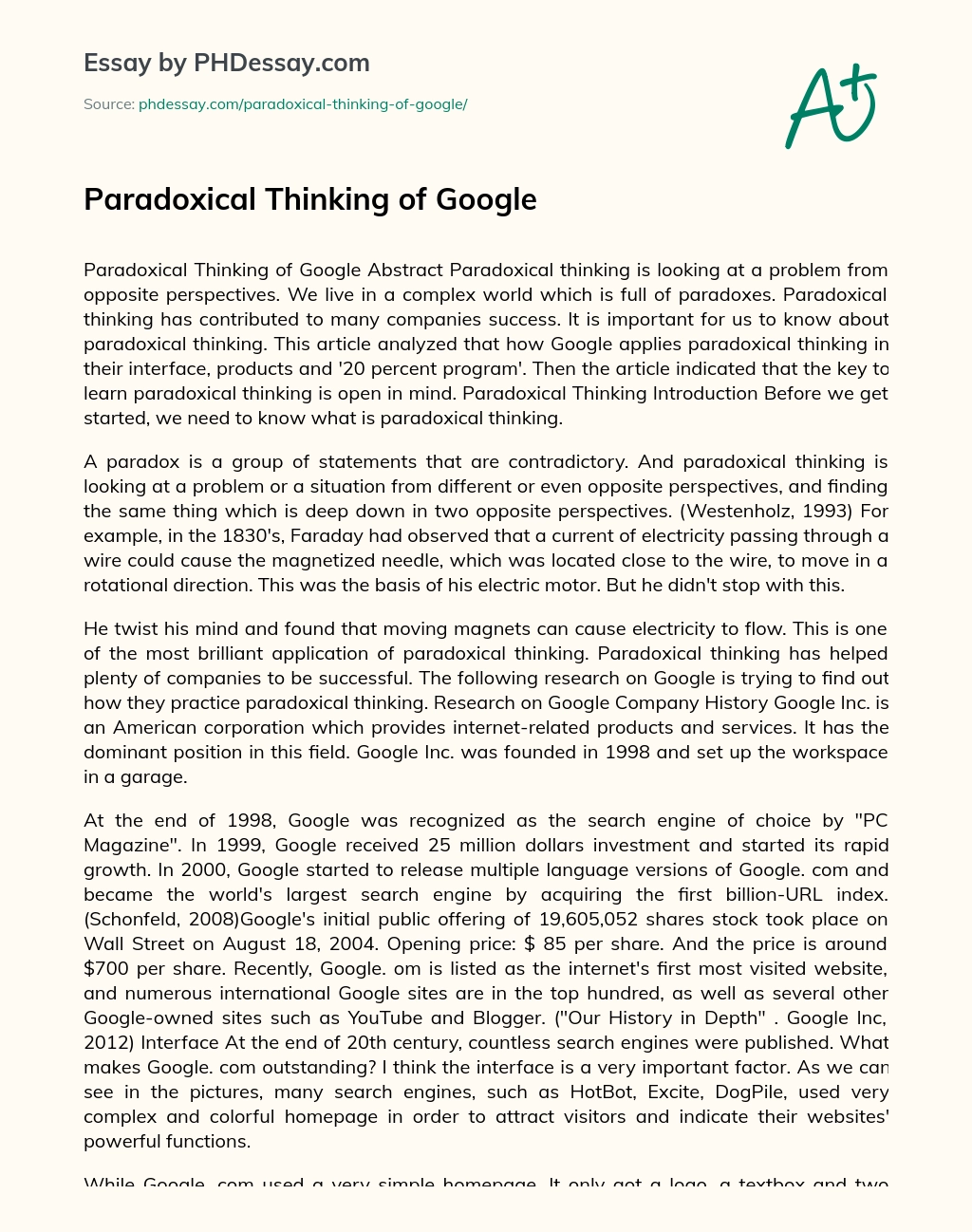 Paradoxical Thinking of Google essay