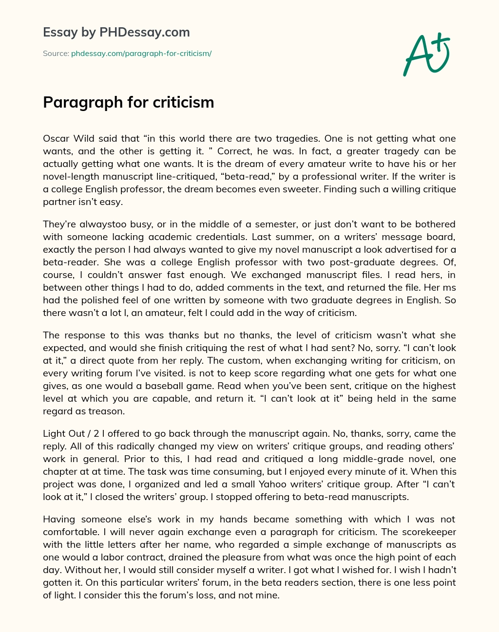 Paragraph for criticism essay