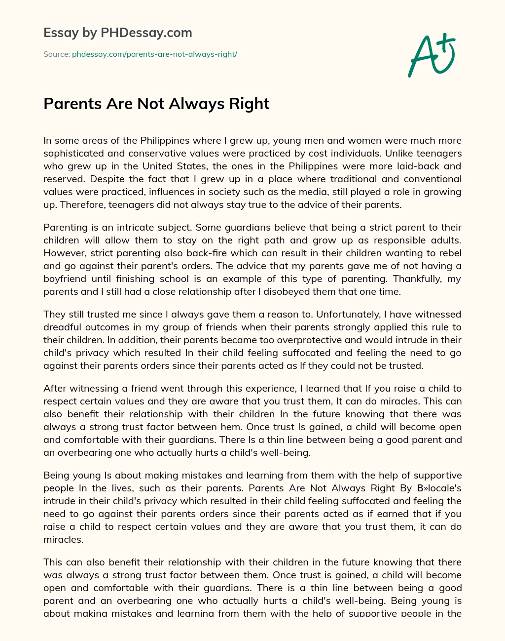 Parents Are Not Always Right essay